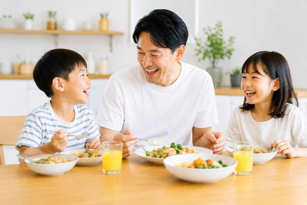 談笑する父親と子供たち