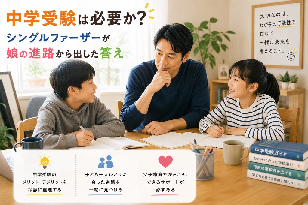 リビングで子供の将来を話す家族