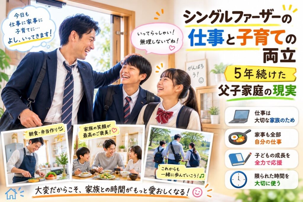 子供達と楽しそうに話す父親