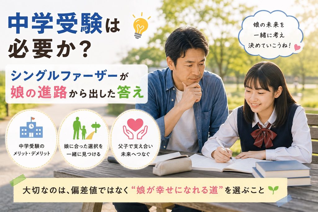 公園で長女の勉強を見ている父親