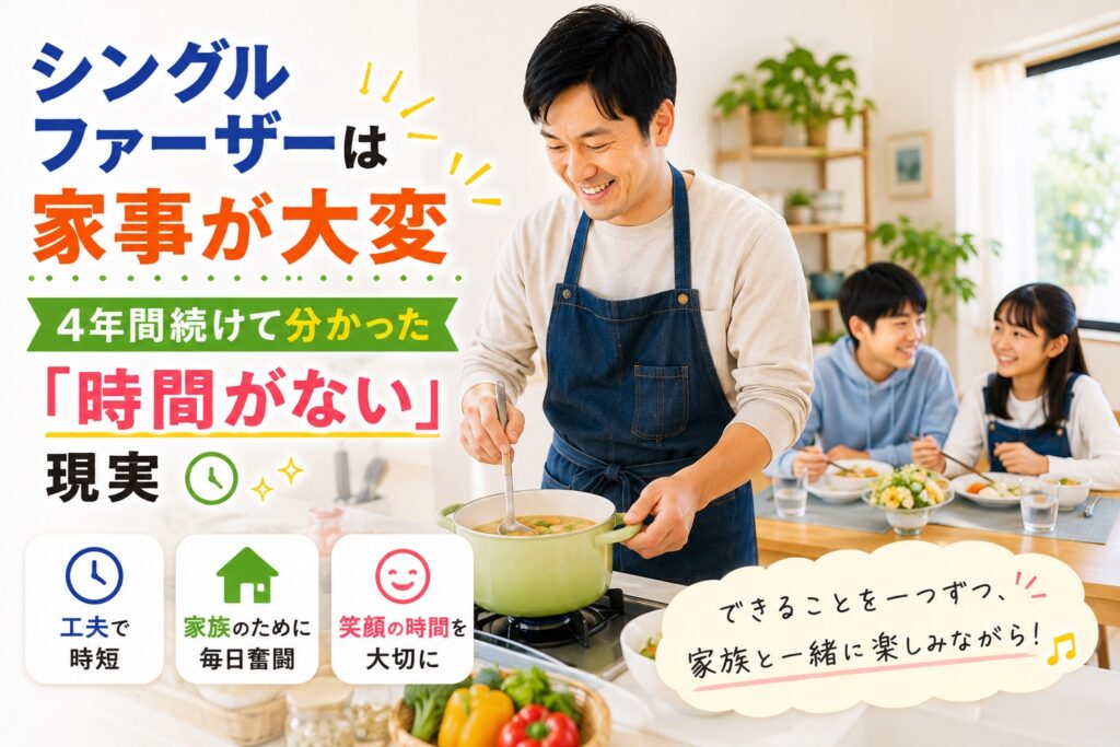 笑顔で料理をする父親