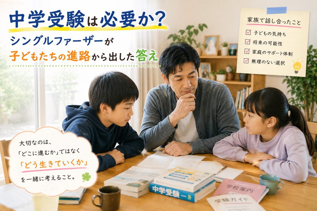 リビングで子供の相談に乗る父親