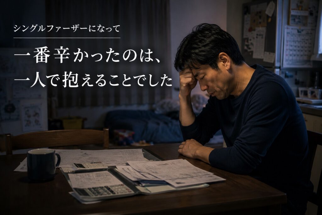 リビングで1人で悩んでいる父親