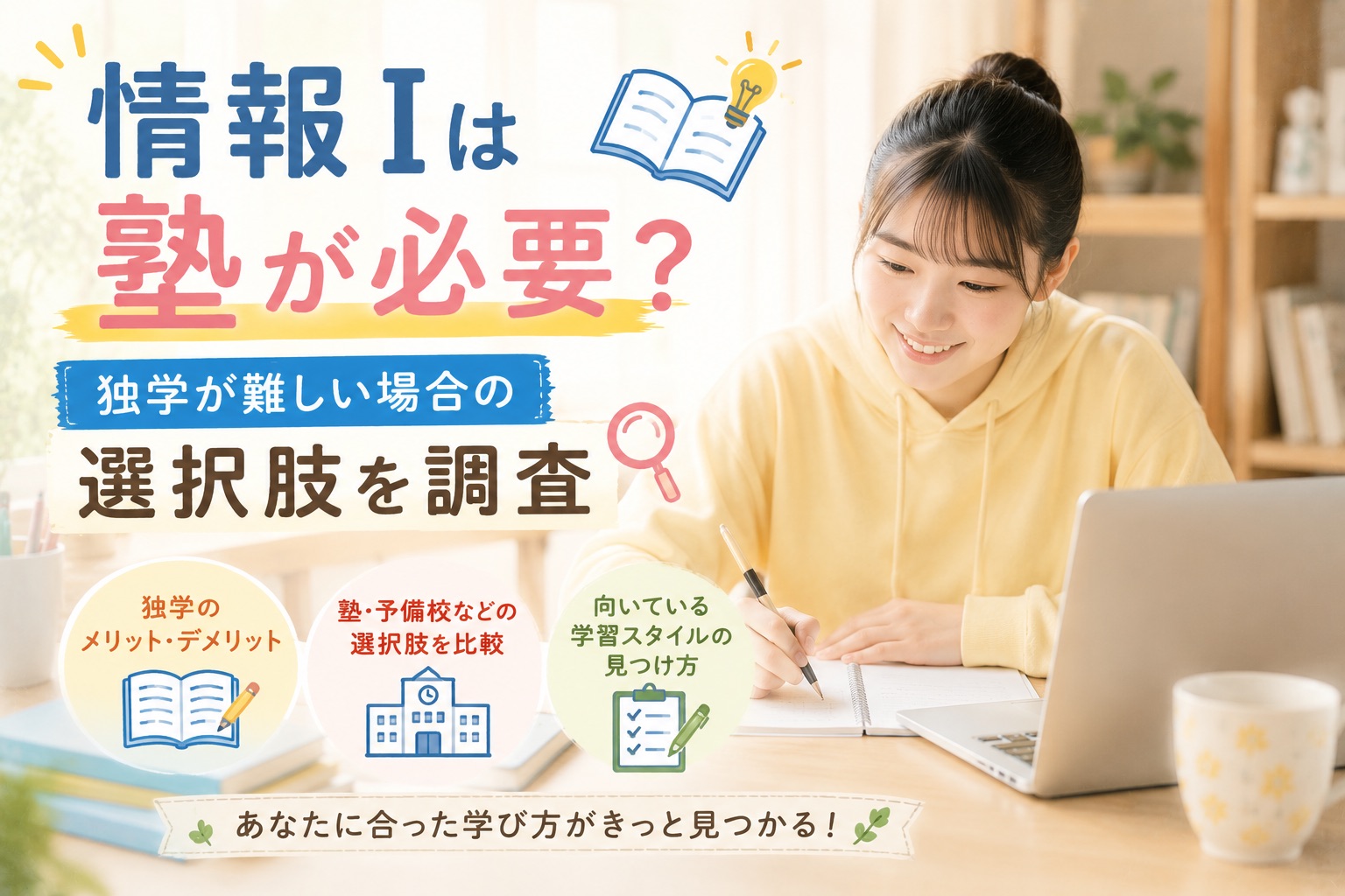 情報Ⅰは塾が必要か、独学が難しい場合の学習方法を考える高校生のイメージ