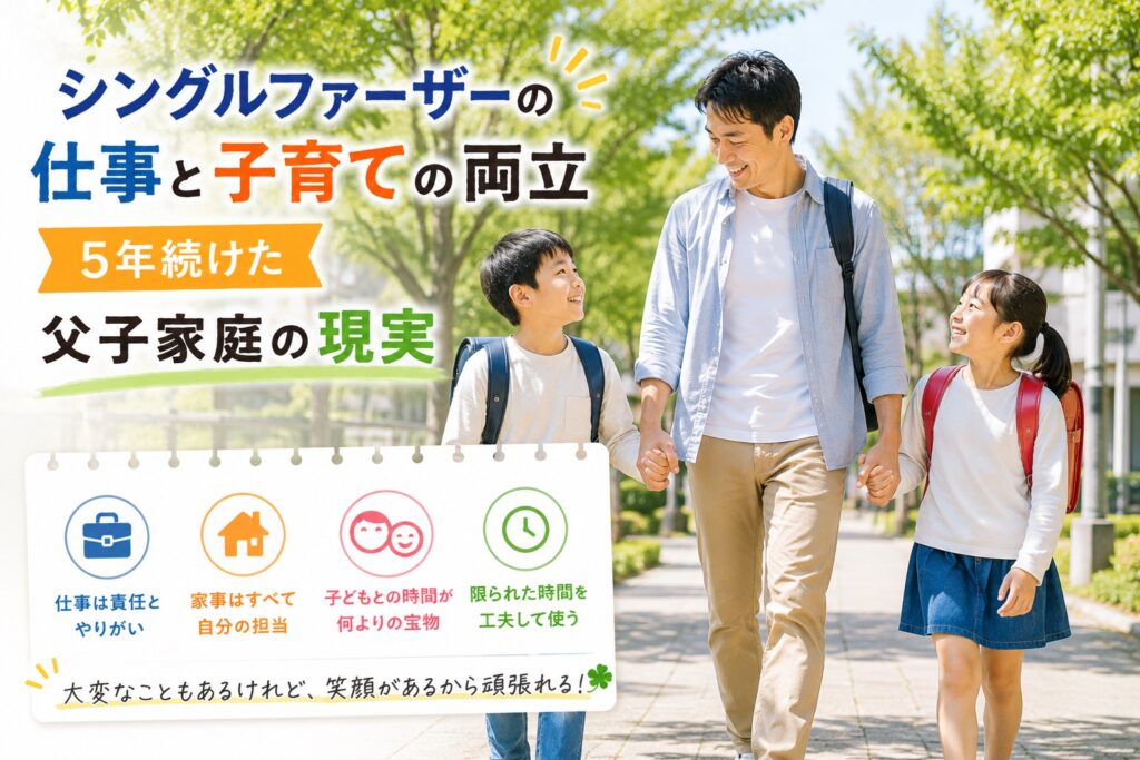 通りを歩く親子3人