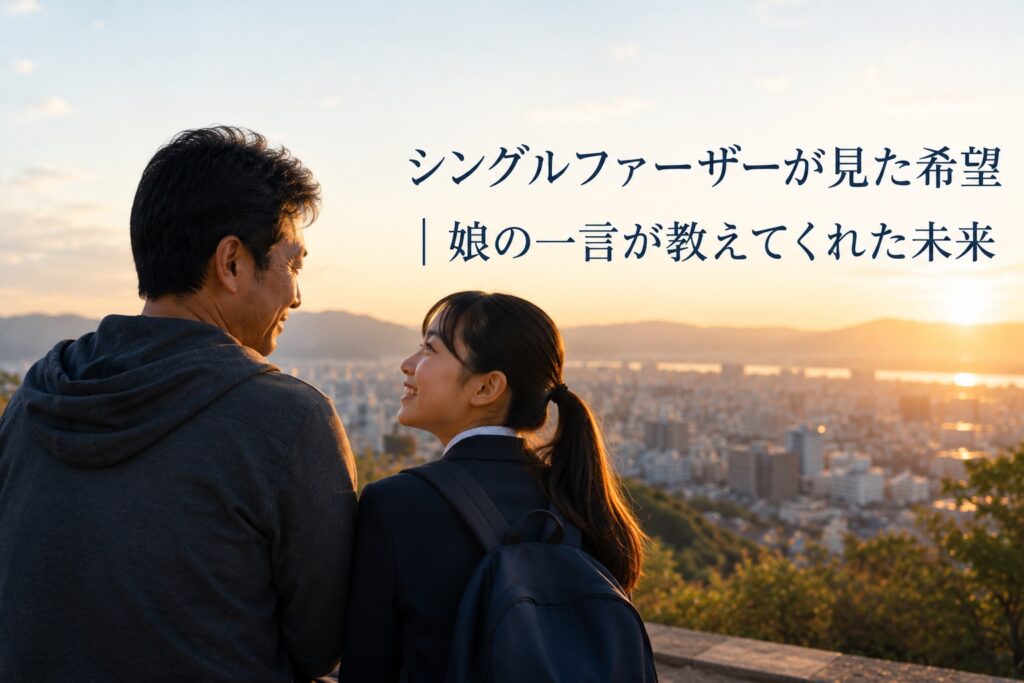 夕陽を見ながら語らう親子