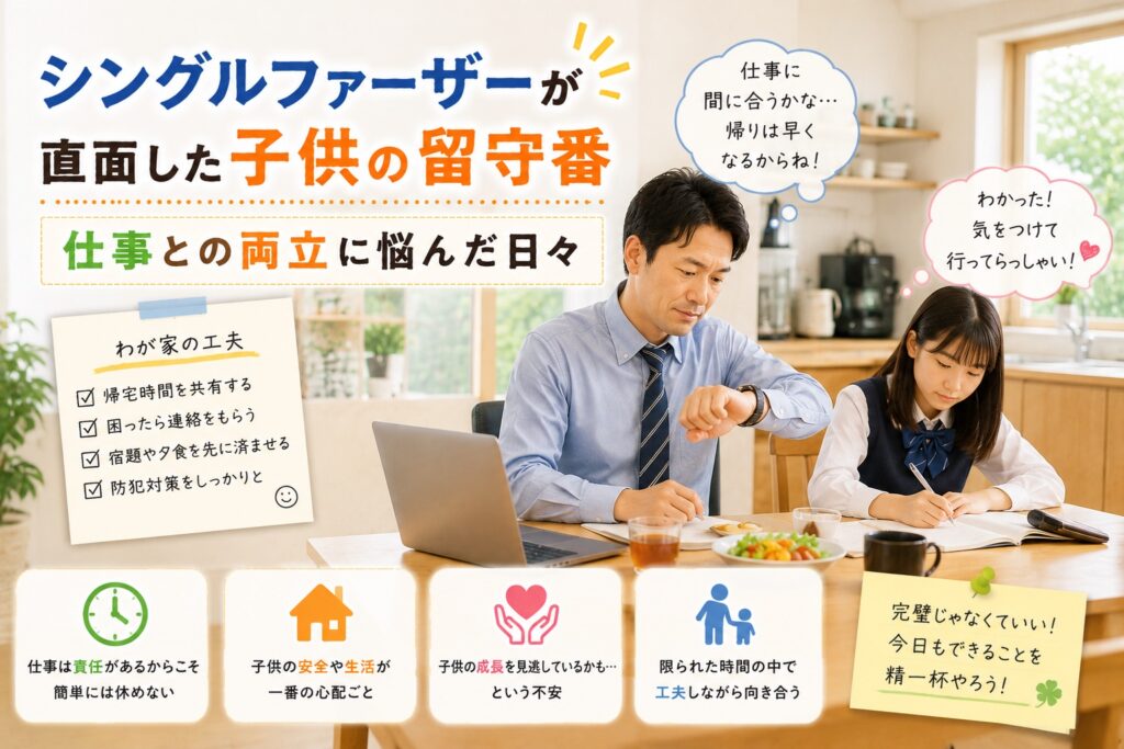 出勤を前に時間を気にする父親