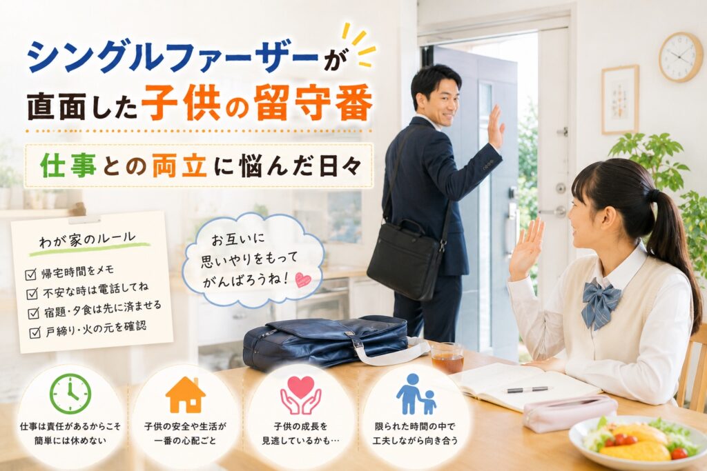 娘に挨拶して出社するサラリーマン