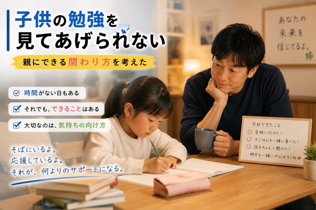 子供の勉強風景を眺める父親