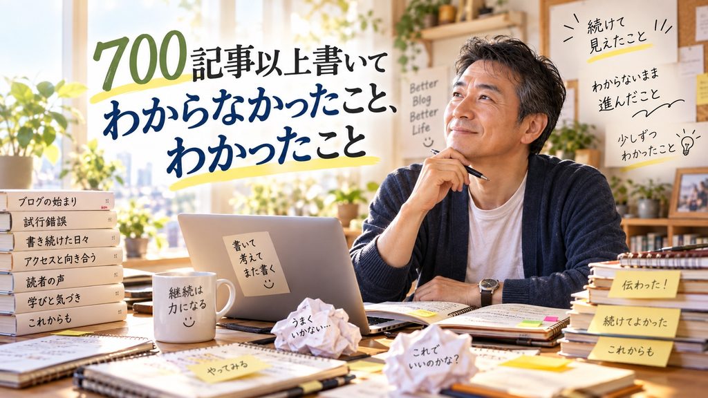 700記事以上ブログを書き続けた50代の会社員が、試行錯誤や学びを振り返っている様子